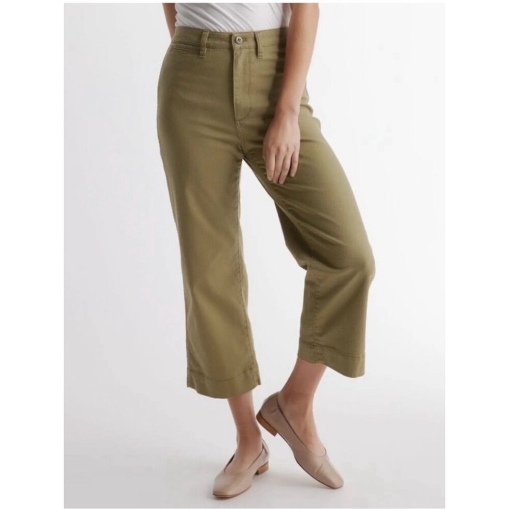 Quince Cropped Wide Leg Twill Stretch Pants | Olive | 30